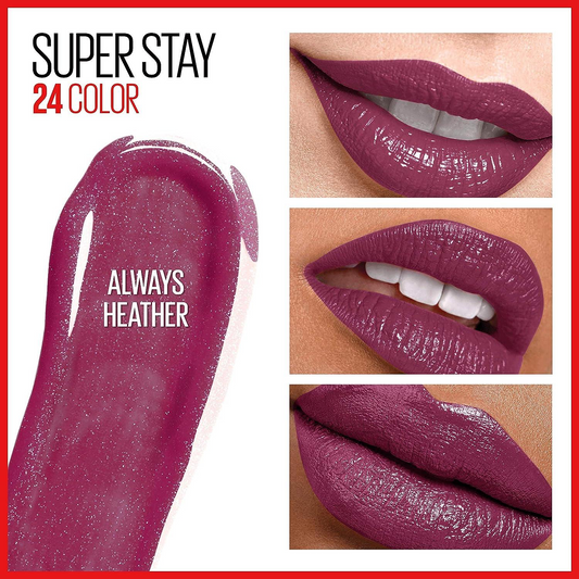 120 ALWAYS HEATHER - Maybelline Super Stay 24 Lápiz labial líquido de 2 pasos Maquillaje de larga duración Color altamente pigmentado con bálsamo humectante