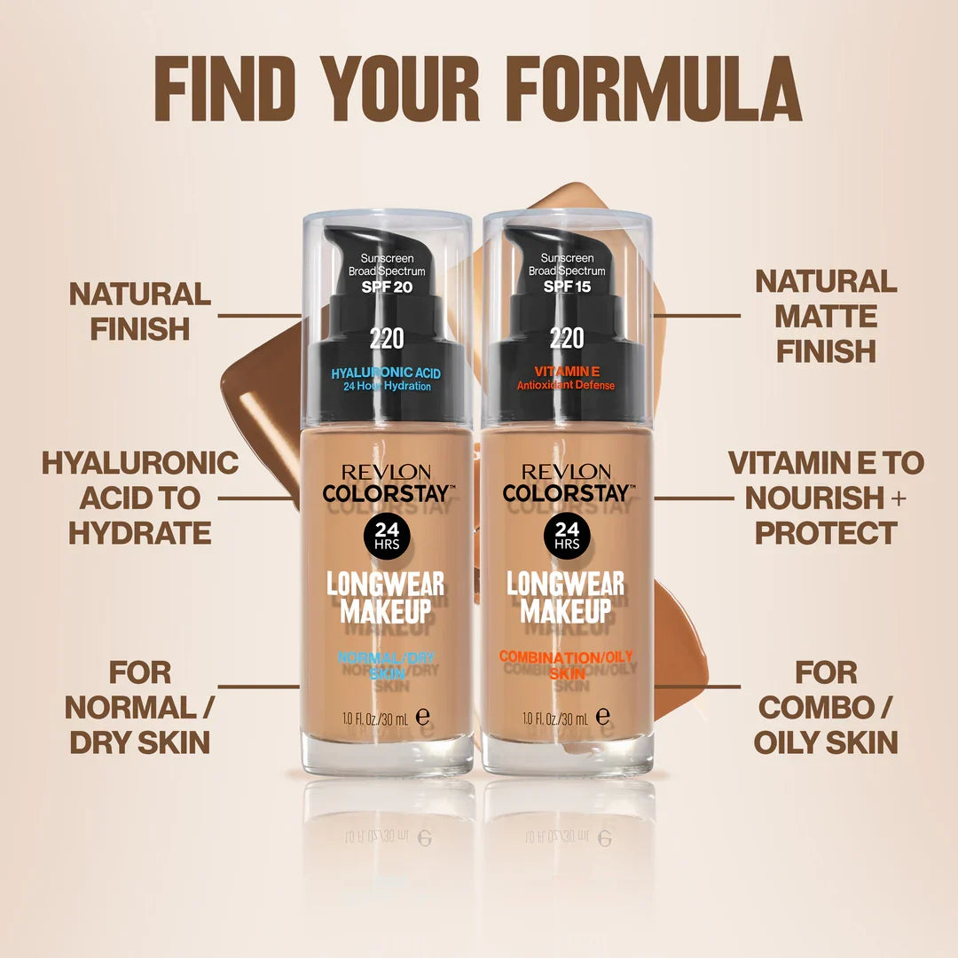 180 SAND BEIGE - Revlon Colorstay Combination Oily Matte Base Liquida 24 Horas Para Piel Grasa Vitamina E & SPF15