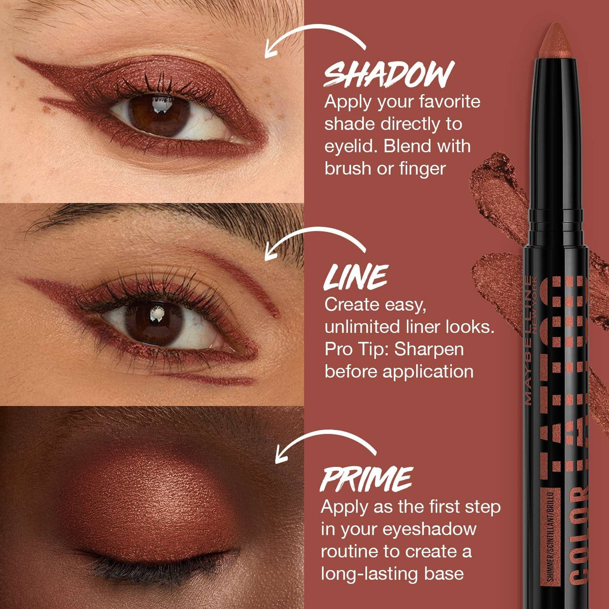 35 I AM POWERFUL - Maybelline Color Tattoo Longwear Stix Sombra de Ojos Multiusos de Larga Duración, Maquillaje de Ojos Todo en Uno para Hasta 24 Horas de Uso