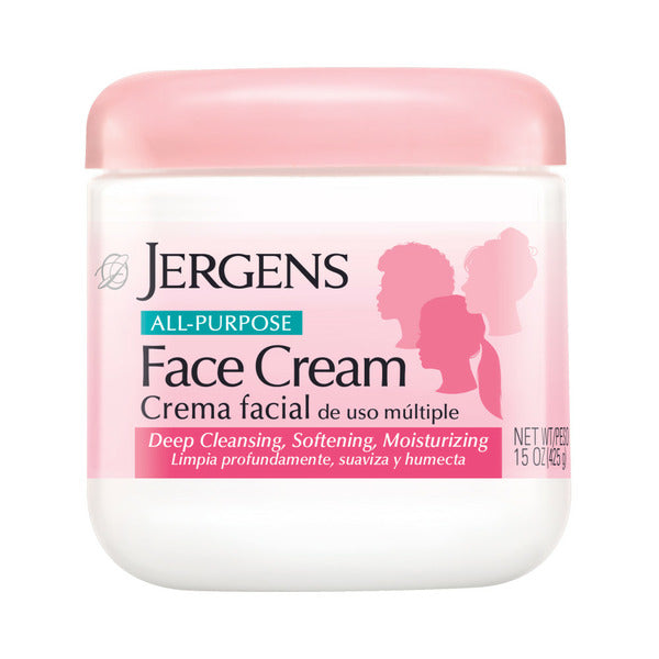 Jergens Crema Facial Multiusos, Humectante de Limpieza Profunda, Loción para Piel Seca, 15 fl oz
