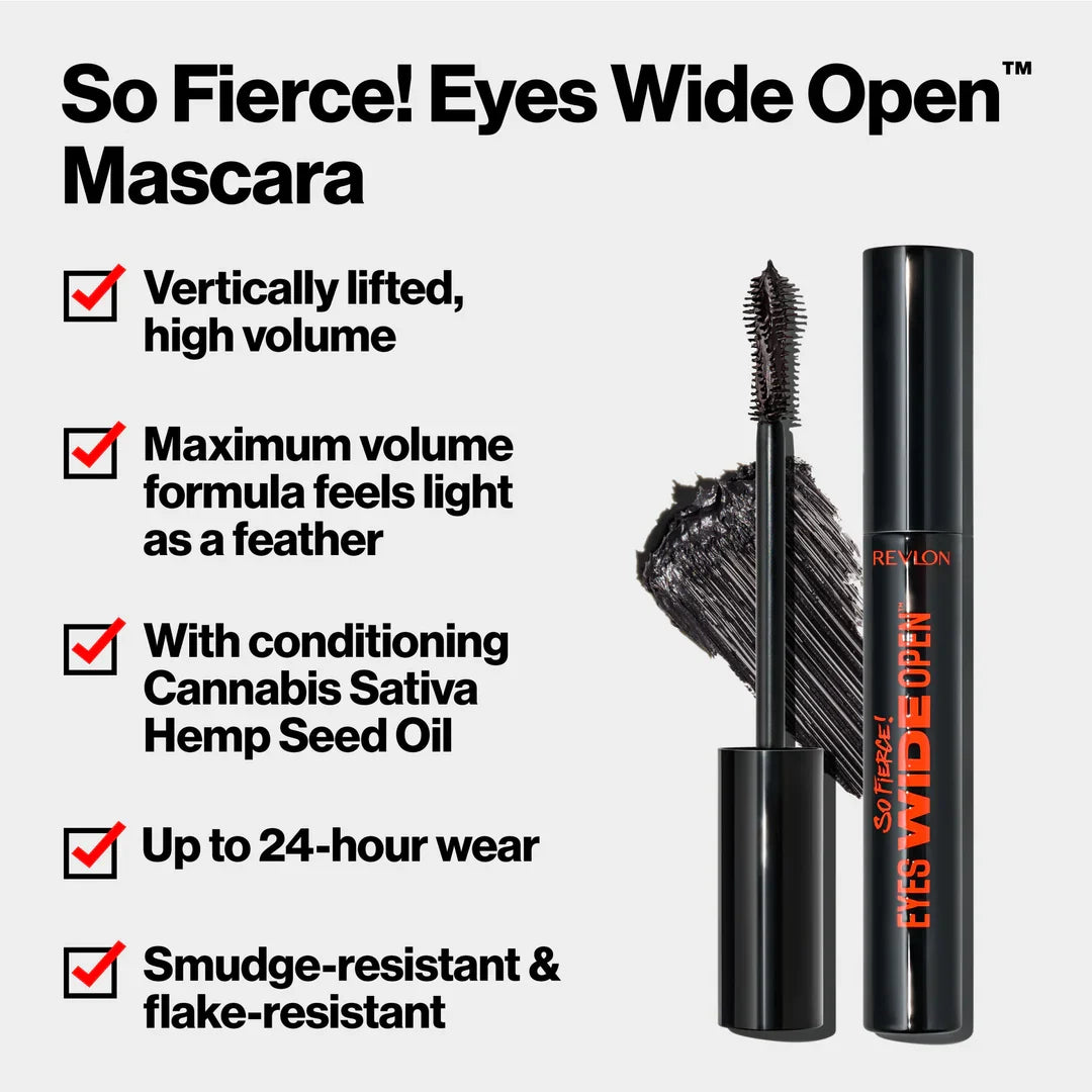 Revlon So Fierce Mascara Encrespador Con Aceite De Cañamo Cannabis Sativa - NEGRO REGULAR LAVABLE